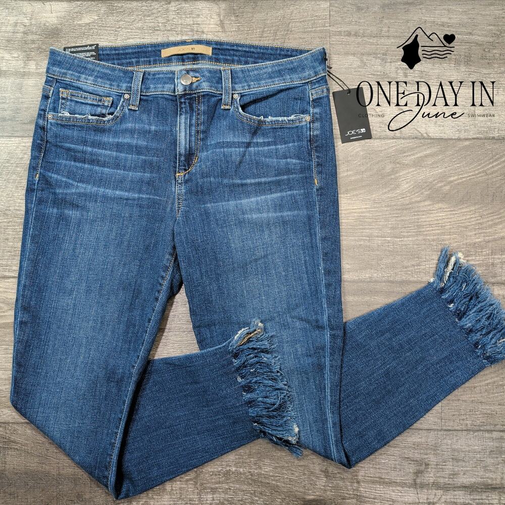 Joe's Jeans Skinny Crop Distressed Frayed Hem Jeans Blue NWT Size 10 (29)